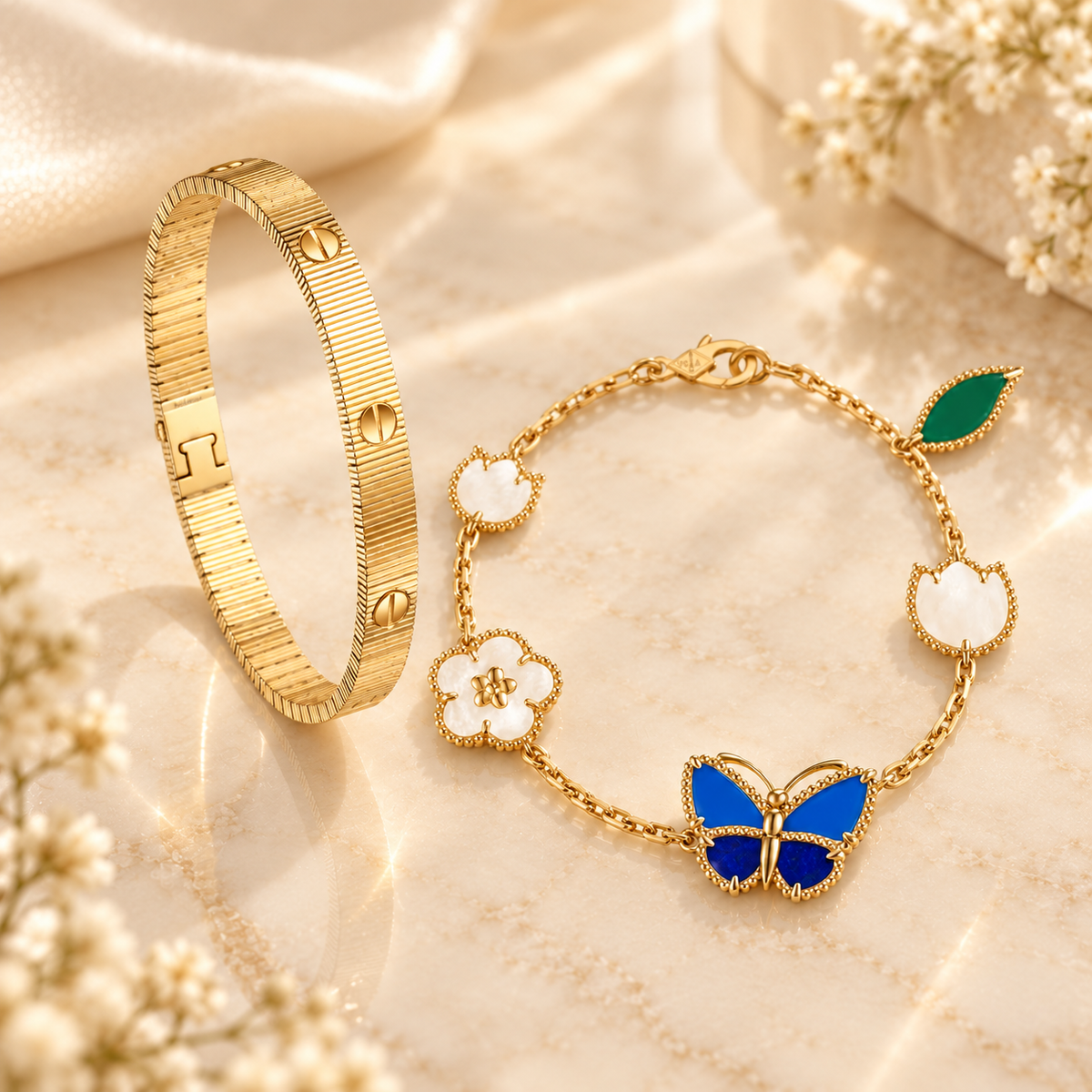 [LoveLucky] Lucky Spring Butterfly 5-Motif & LOVE Unlimited Bracelet Stack Set