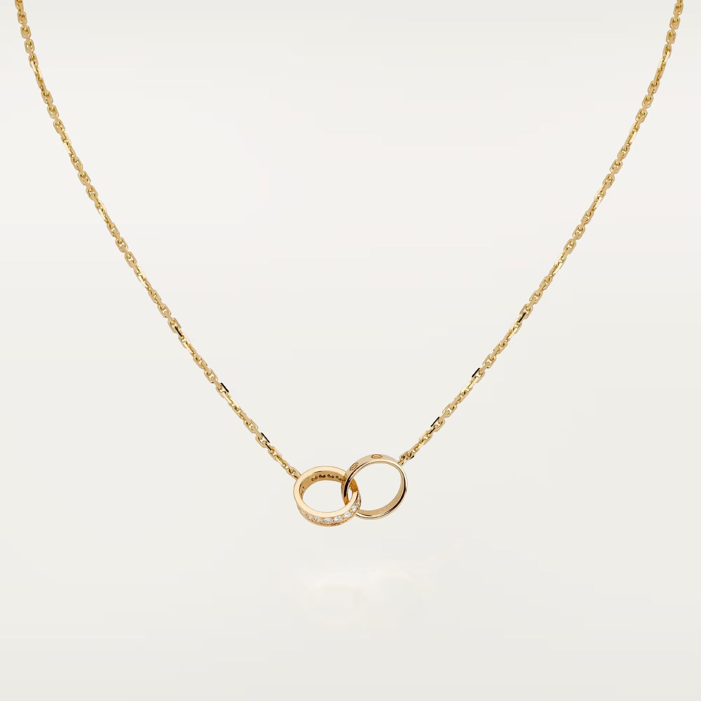 [Love Lucky]LOVE DOUBLE RING HALF DIAMOND NECKLACE