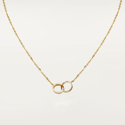 [Love Lucky]LOVE DOUBLE RING HALF DIAMOND NECKLACE