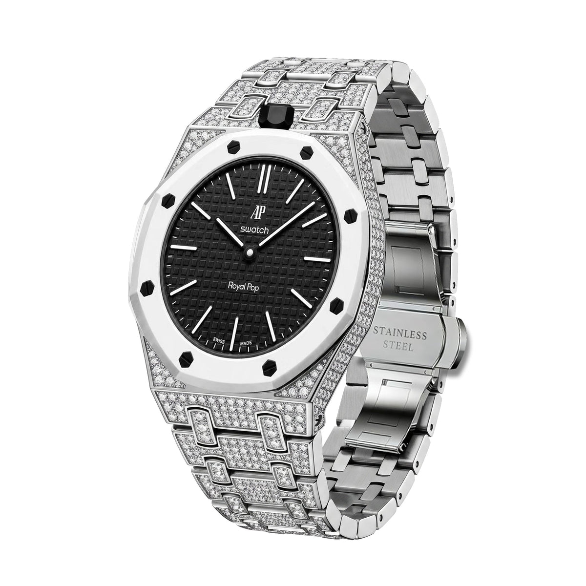 Royal Oak Pop Exclusivo con caja de biocerámica y correa de biocerámica totalmente engastado con diamantes