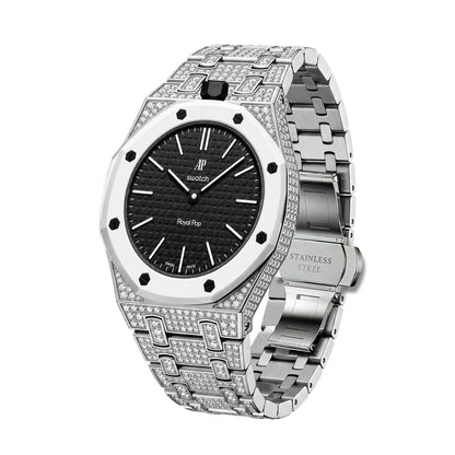 Royal Oak Pop Exclusivo con caja de biocerámica y correa de biocerámica totalmente engastado con diamantes