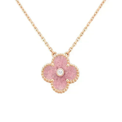 [Love Lucky]COLLIER TRÈFLE 15 MM EN RHODONITE ET DIAMANT