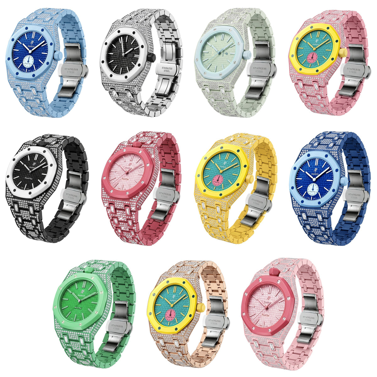 Royal Oak Pop Exclusivo con caja de biocerámica y correa de biocerámica totalmente engastado con diamantes
