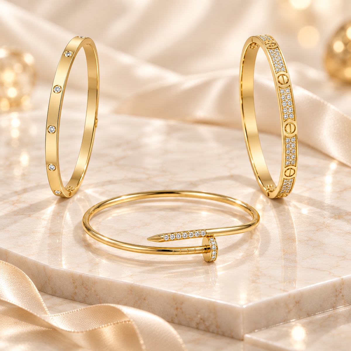 [LoveLucky] JUSTE Diamond & LOVE Diamond Bracelet Stack Set