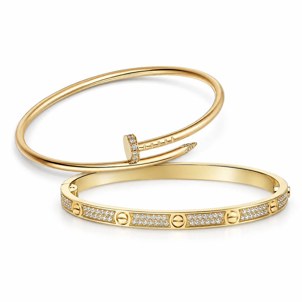 [LoveLucky] JUSTE Diamond & LOVE Diamond-Paved Bracelet Stack Set