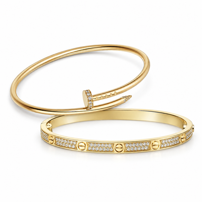 [LoveLucky] JUSTE Diamond & LOVE Diamond-Paved Bracelet Stack Set