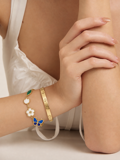 [LoveLucky] LOVE Brushed & Lucky Spring Butterfly 5-Motif Bracelet Stack Set