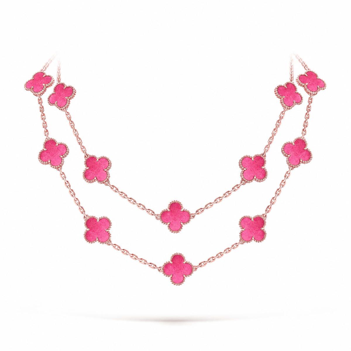 [Love Lucky] NEW CLOVER 20 MOTIFS PINK ENAMEL NECKLACE