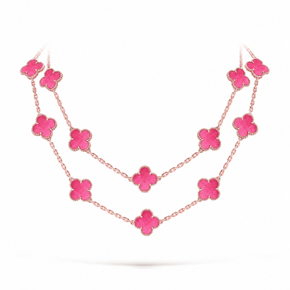 [Love Lucky] NEW CLOVER 20 MOTIFS PINK ENAMEL NECKLACE