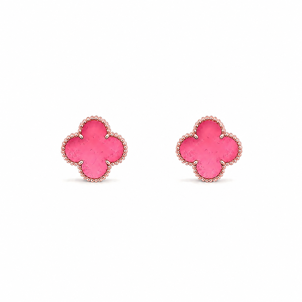 [Love Lucky]NEW CLOVER 15MM PINK ENAMEL STUD EARRINGS