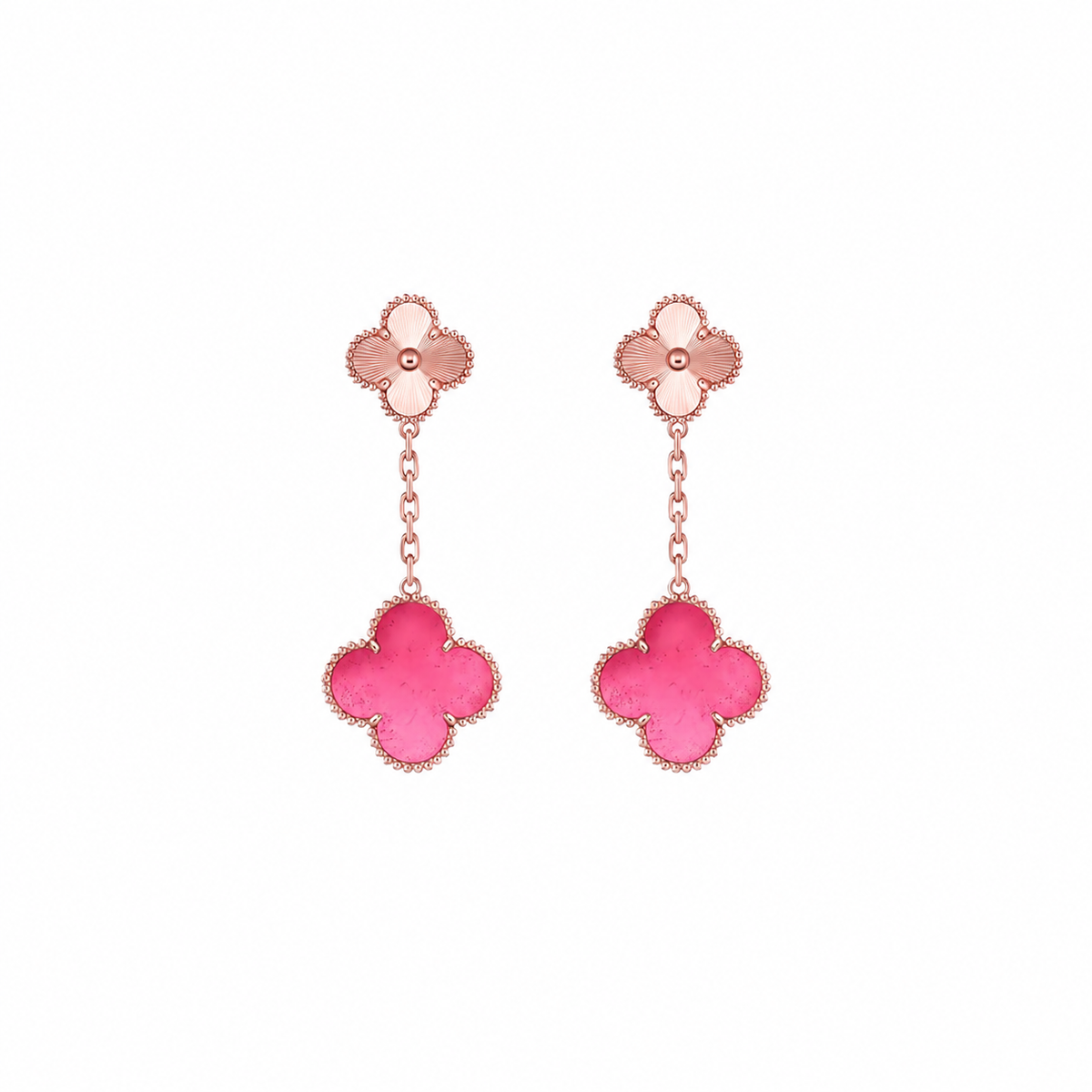 [Love Lucky]NEW CLOVER 2 MOTIF PINK ENAMEL EARRINGS