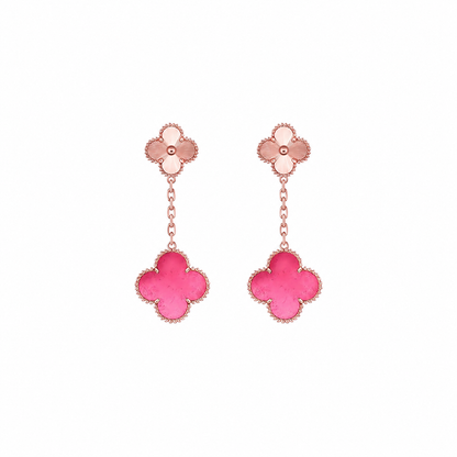 [Love Lucky]NEW CLOVER 2 MOTIF PINK ENAMEL EARRINGS