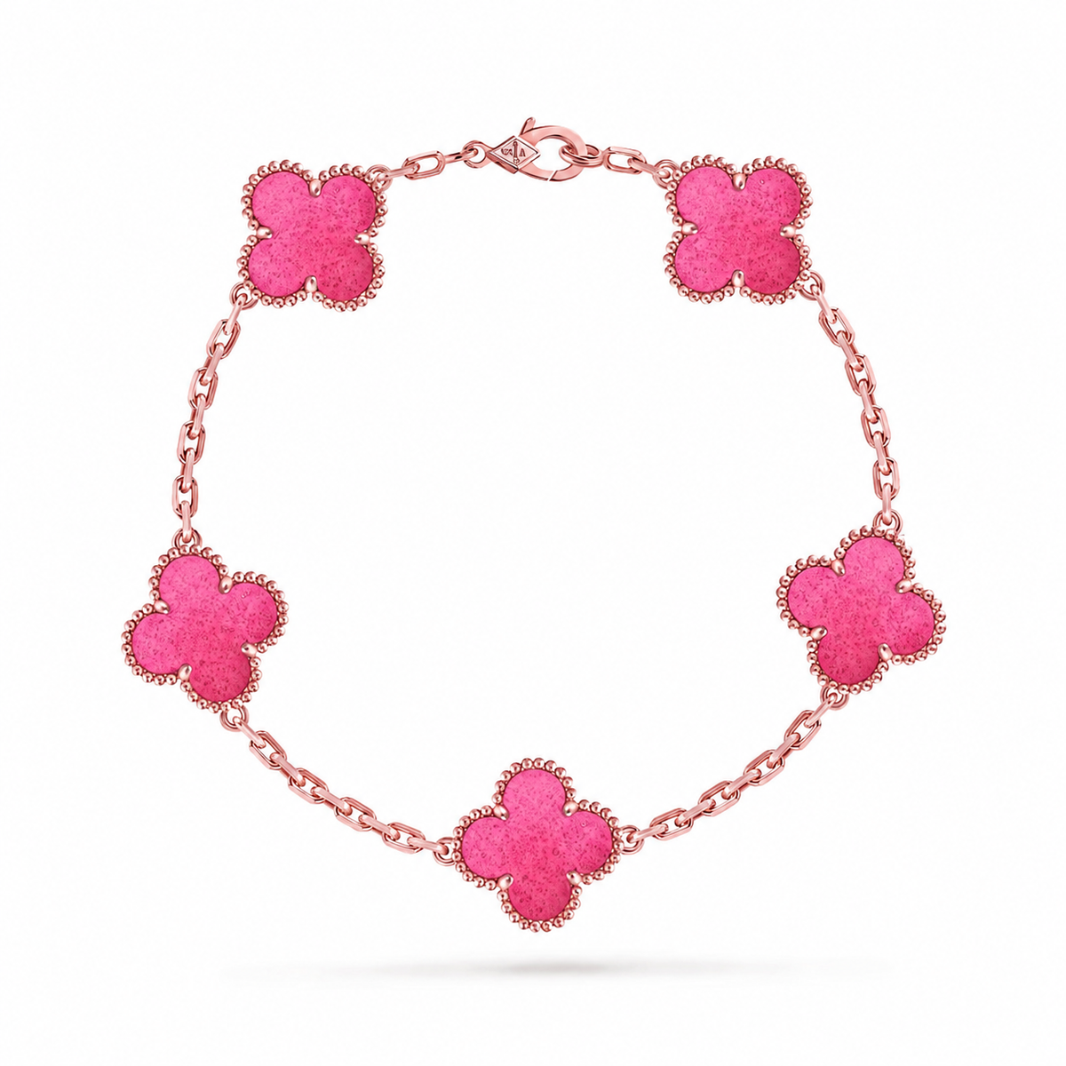 [Love Lucky]NEW CLOVER 5 MOTIFS PINK ENAMEL BRACELET