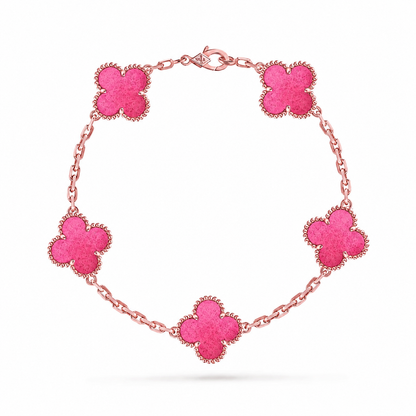 [Love Lucky]NEW CLOVER 5 MOTIFS PINK ENAMEL BRACELET