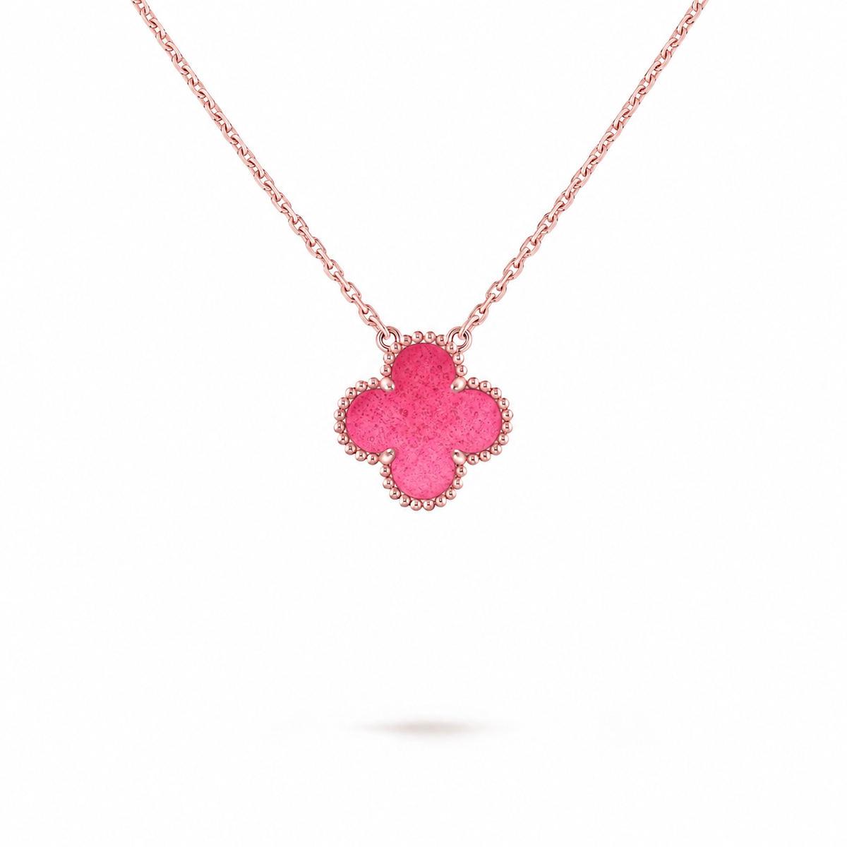 [Love Lucky] NEW CLOVER 15MM PINK ENAMEL NECKLACE
