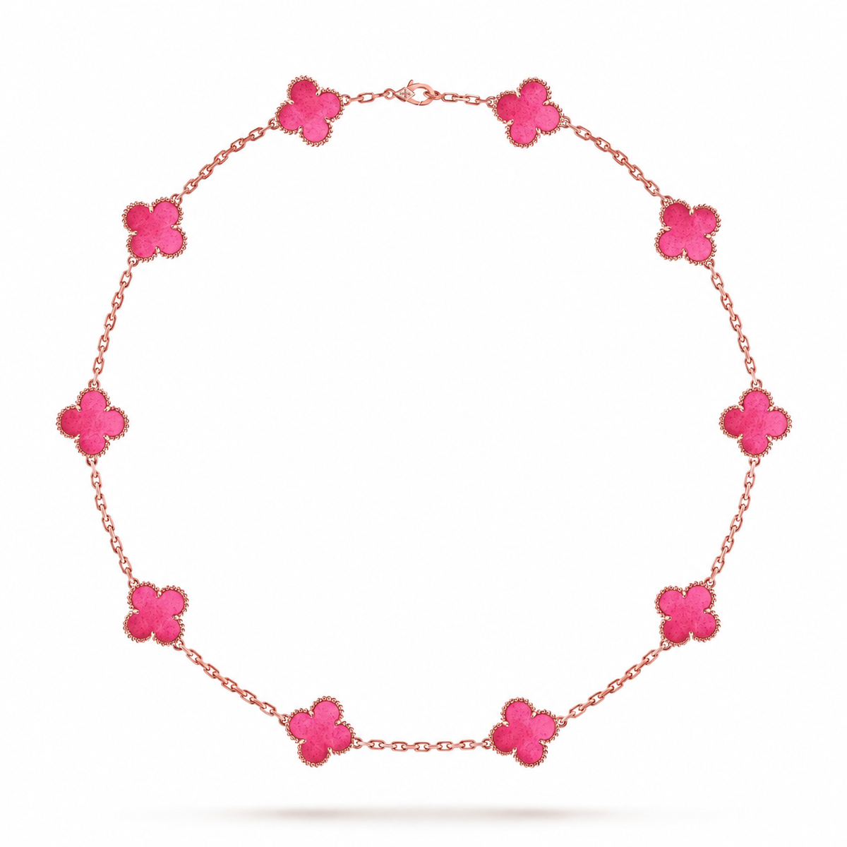 [Love Lucky]NEW CLOVER 10 MOTIFS PINK ENAMEL NECKLACE