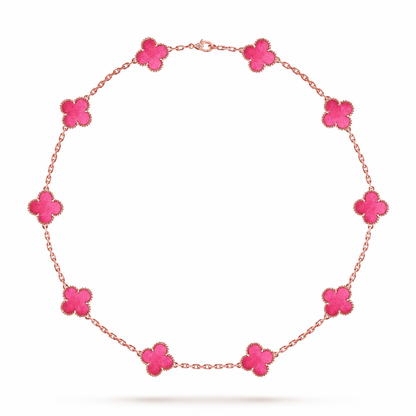 [Love Lucky]NEW CLOVER 10 MOTIFS PINK ENAMEL NECKLACE