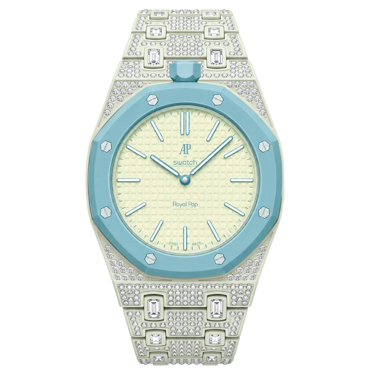 Royal Oak Pop Exclusivo con caja de biocerámica y correa de biocerámica totalmente engastado con diamantes