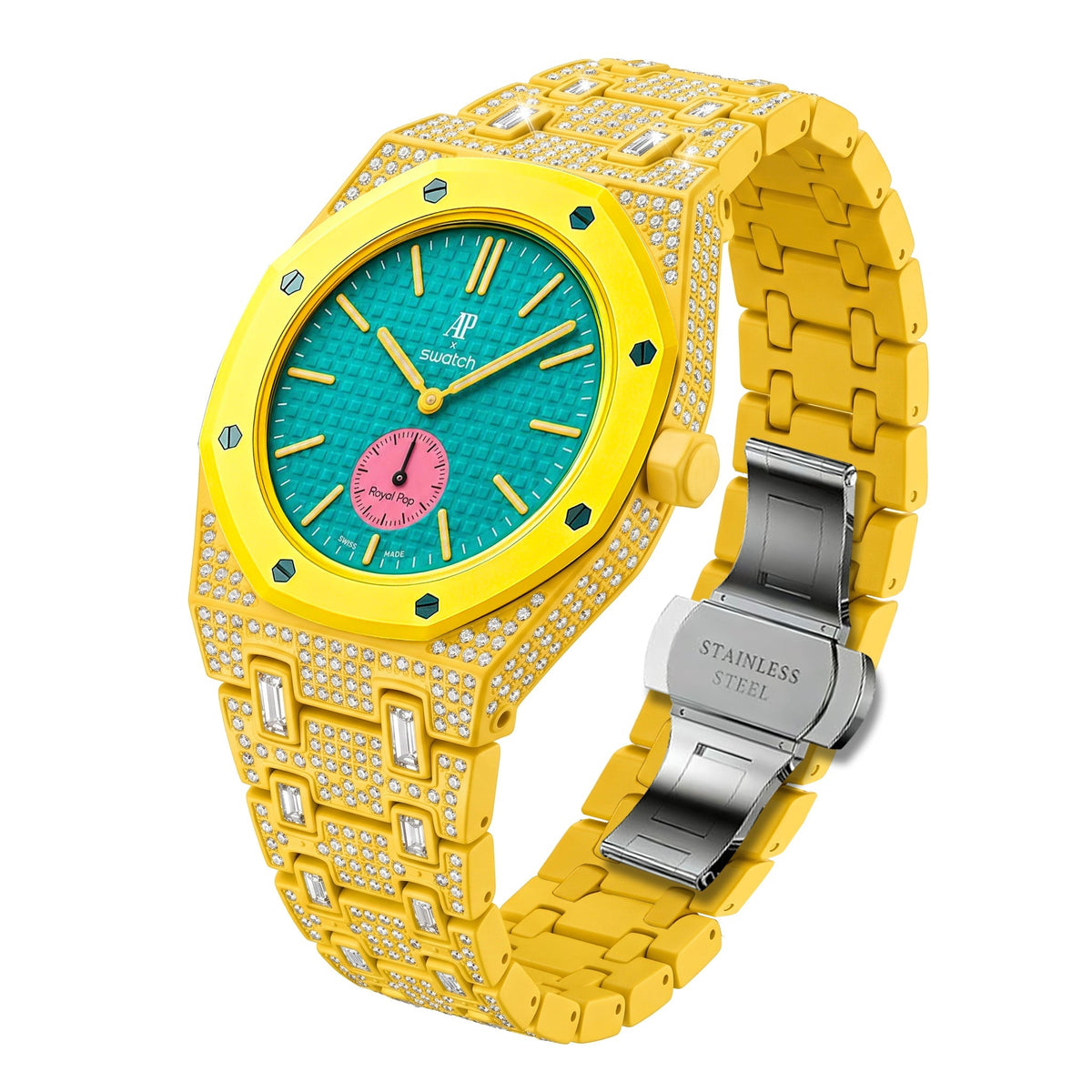 Royal Oak Pop Exclusivo con caja de biocerámica y correa de biocerámica totalmente engastado con diamantes