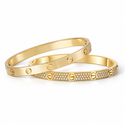 [LoveLucky] LOVE  Classic & Diamond-Paved Bracelet Stack Set