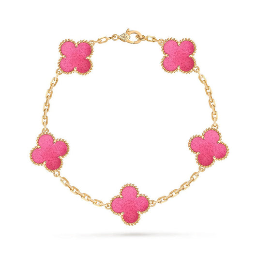 [Love Lucky]NEW CLOVER 5 MOTIFS PINK ENAMEL BRACELET