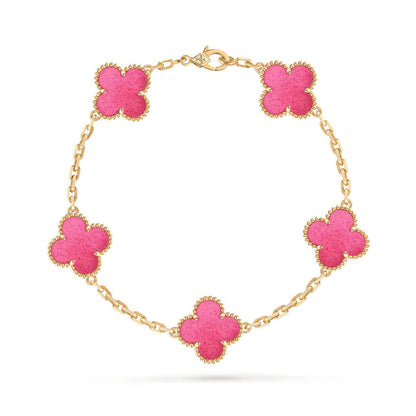 [Love Lucky]NEW CLOVER 5 MOTIFS PINK ENAMEL BRACELET