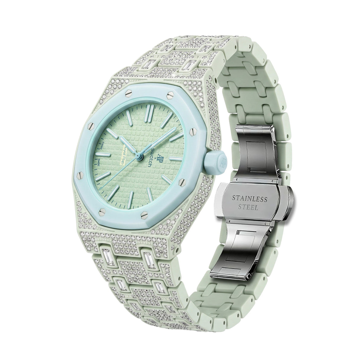 Royal Oak Pop Exclusivo con caja de biocerámica y correa de biocerámica totalmente engastado con diamantes