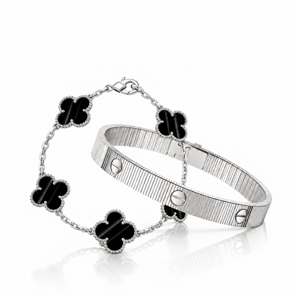 [LoveLucky] Clover 5-Motif & LOVE Unlimited Bracelet Set