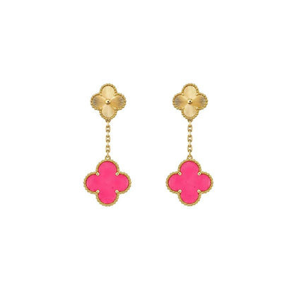 [LoveLucky]Clover Pink Enamel Necklace & Earring Jewelry Set