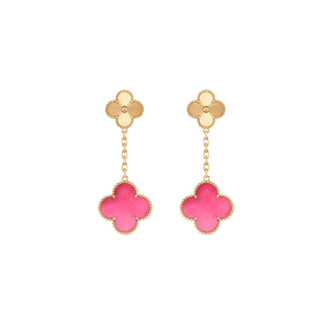 [Love Lucky]NEW CLOVER 2 MOTIF PINK ENAMEL EARRINGS