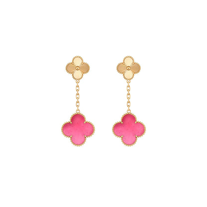 [Love Lucky]NEW CLOVER 2 MOTIF PINK ENAMEL EARRINGS