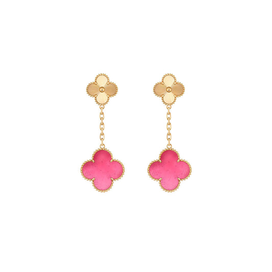 [Love Lucky]NEW CLOVER 2 MOTIF PINK ENAMEL EARRINGS