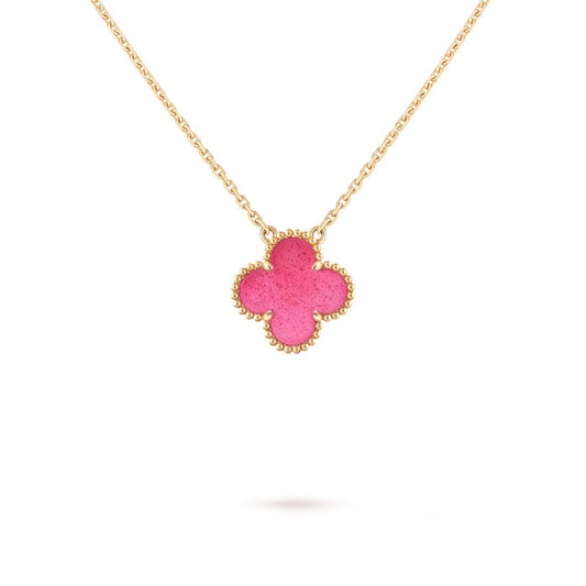 [Love Lucky] NEW CLOVER 15MM PINK ENAMEL NECKLACE