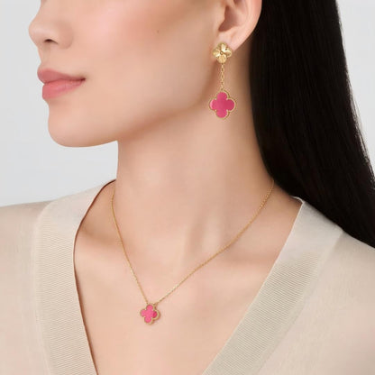 [Love Lucky] NEW CLOVER 15MM PINK ENAMEL NECKLACE