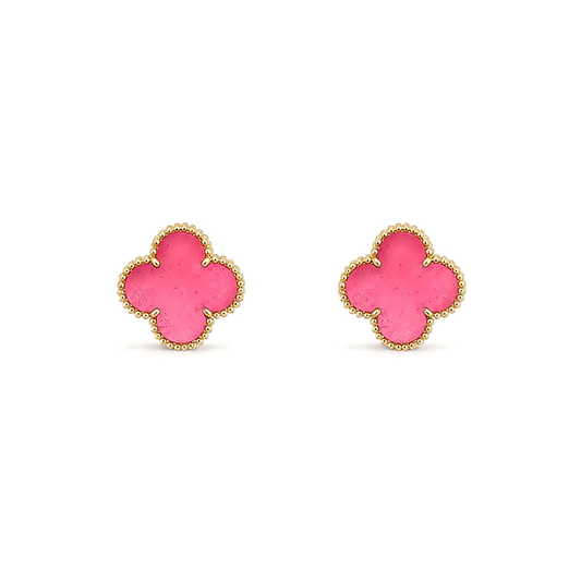 [Love Lucky]NEW CLOVER 15MM PINK ENAMEL STUD EARRINGS