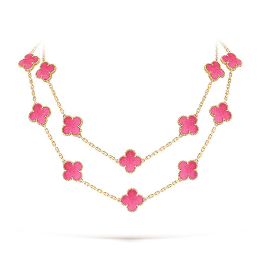 [Love Lucky] NEW CLOVER 20 MOTIFS PINK ENAMEL NECKLACE