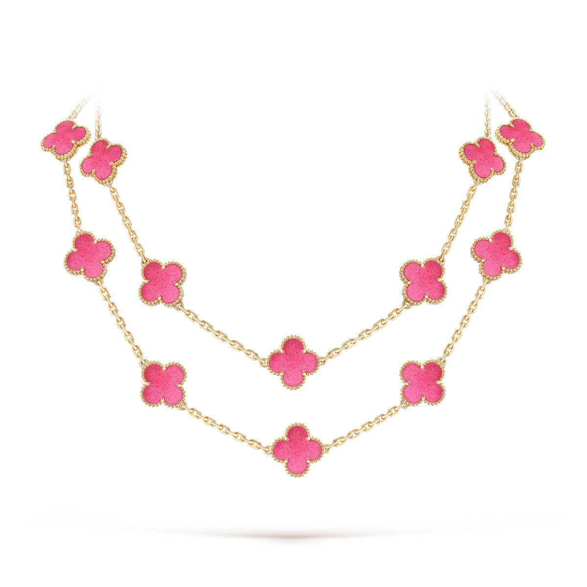 [LoveLucky]Clover Pink Enamel Necklace & Earring Jewelry Set