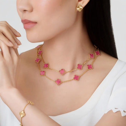 [Love Lucky] NEW CLOVER 20 MOTIFS PINK ENAMEL NECKLACE