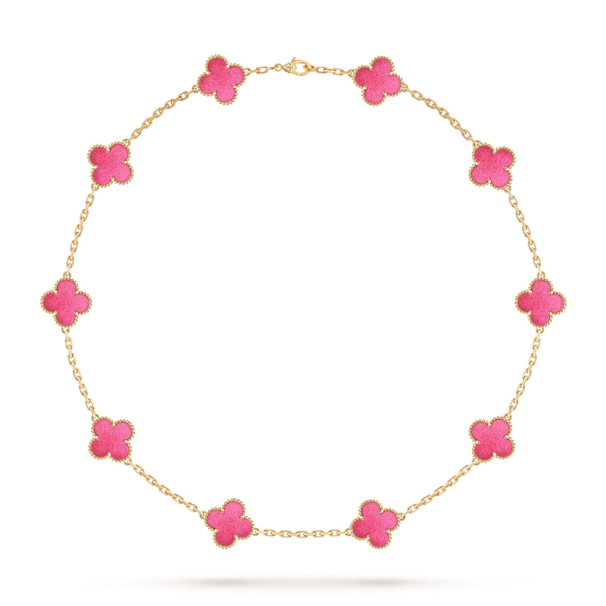[Love Lucky]NEW CLOVER 10 MOTIFS PINK ENAMEL NECKLACE