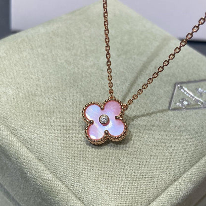[Love Lucky]CLOVER 15MM DIAMOND PINK MOP NECKLACE