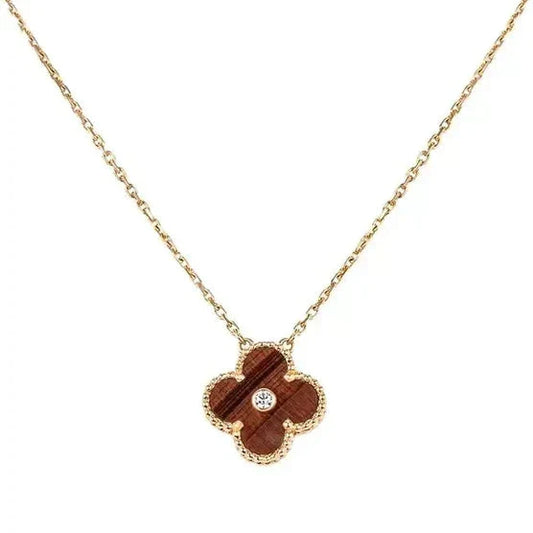 [Love Lucky] Collar CLOVER de 15 MM con diamante y ágata ojo de tigre amarillo