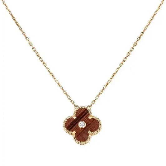 [Love Lucky]CLOVER 15MM DIAMOND AND YELLOW TIGER'S EYE AGATE necklace