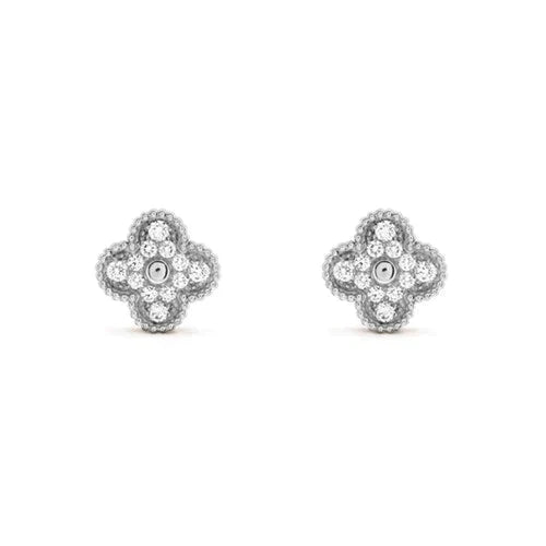 [Love Lucky]CLOVER 1 MOTIFS DIAMOND STUD EARRINGS SILVER