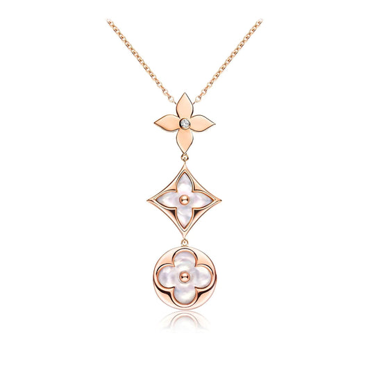 [Love Lucky] COLLAR LARIAT COLOR BLOSSOM DE ORO ROSA, MADREPERLA BLANCA Y DIAMANTE