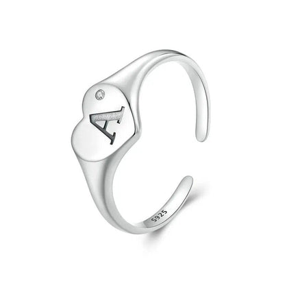 Offener Ring mit graviertem Anfangsbuchstaben A, herzförmig, verstellbar, stapelbar
