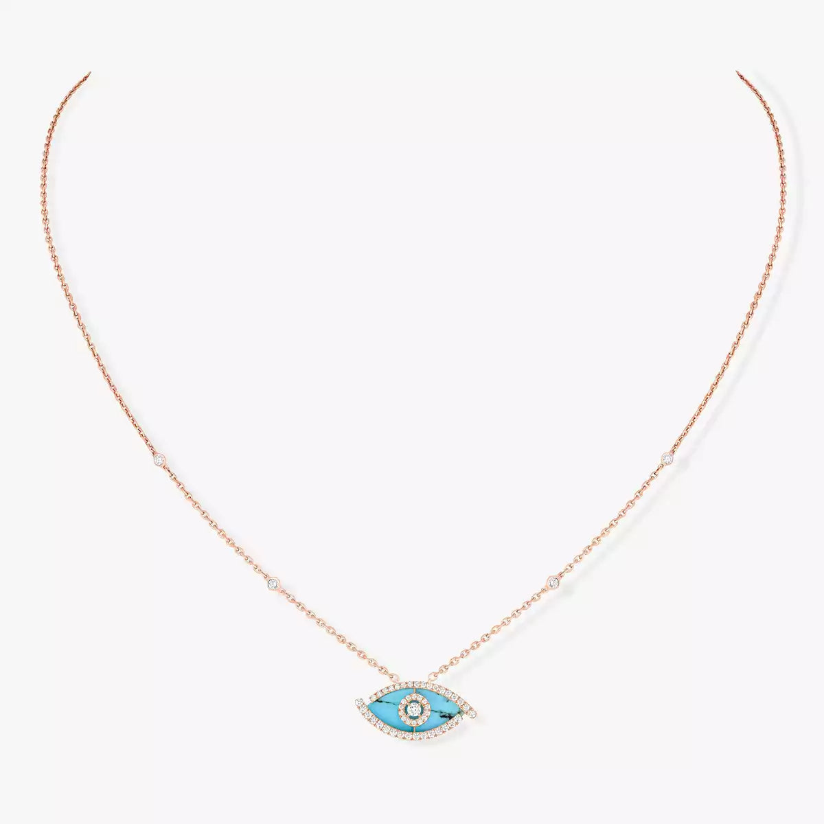 [Love Lucky] Collier Lucky Eye en or rose et turquoise avec diamant