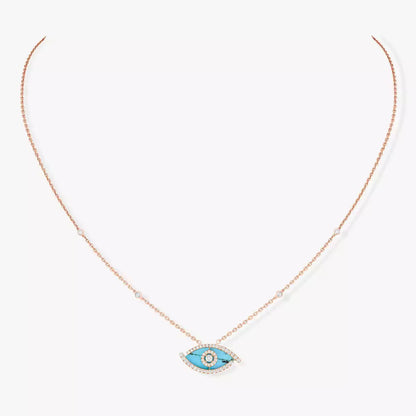[Love Lucky] Collier Lucky Eye en or rose et turquoise avec diamant