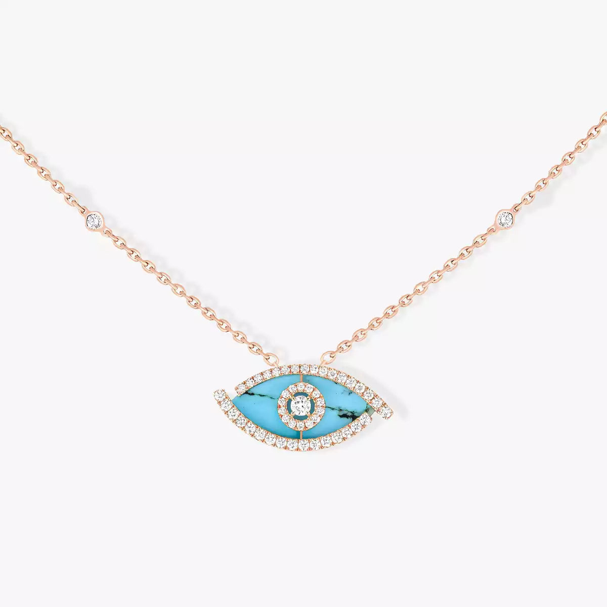[Love Lucky] Collier Lucky Eye en or rose et turquoise avec diamant