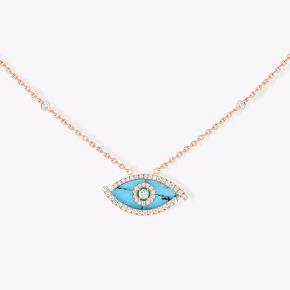[Love Lucky] Collier Lucky Eye en or rose et turquoise avec diamant
