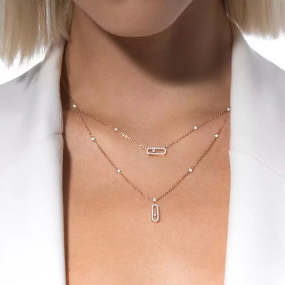 [Love Lucky]2 filas collar Move Uno con pavé de diamantes en oro rosa